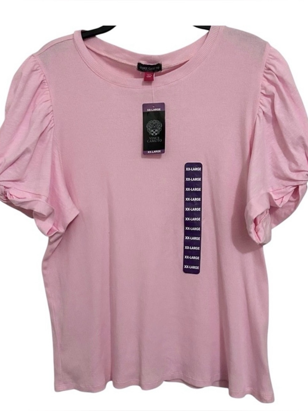 VINCE CAMUTO NWT Women's Pink Peony Short Puff Sleeve Ribbed Top XXL - Picture 2 of 14